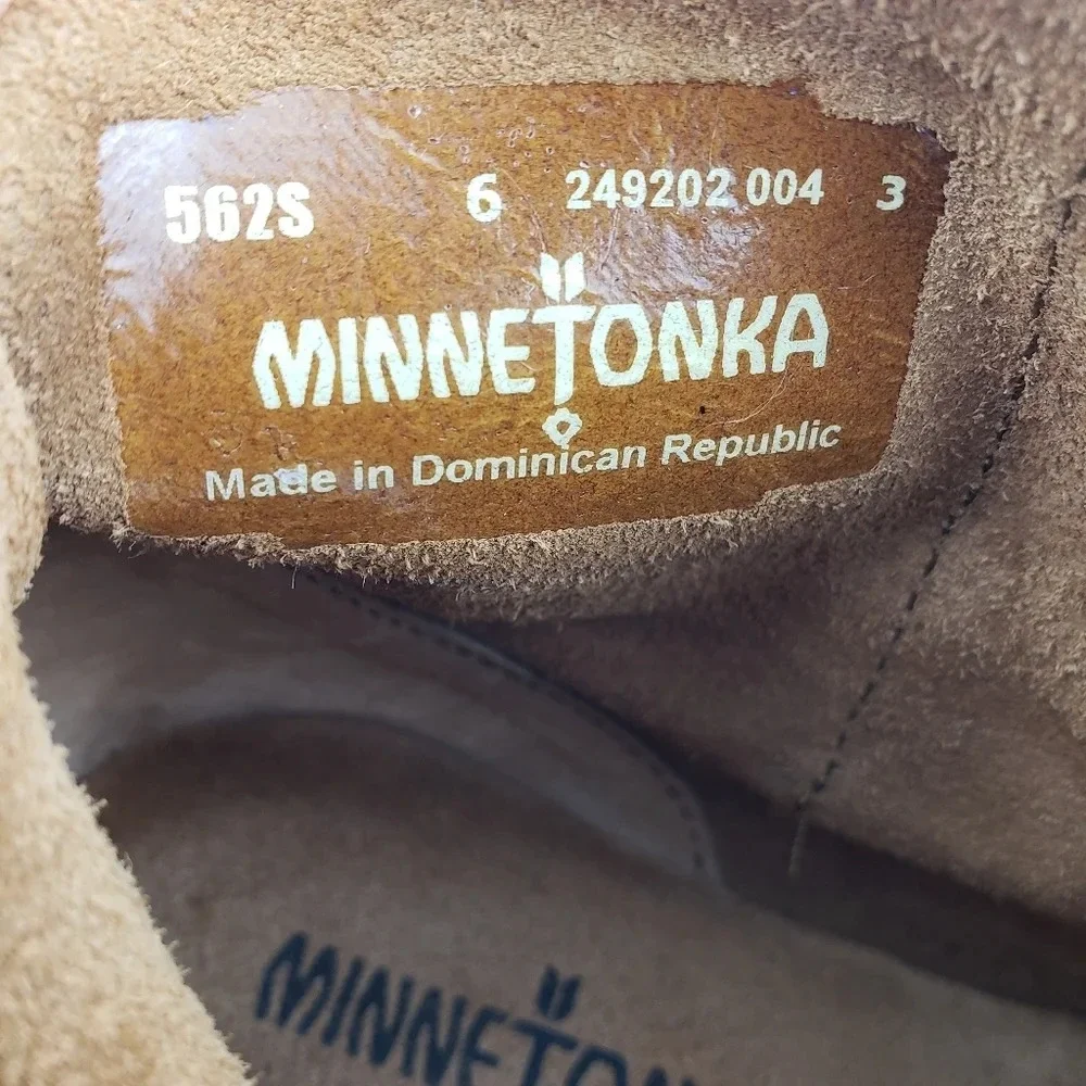 Minnetonka Fringe Boots Size 6 Tan Brown Suede Moccasins Ankle Booties Western - Picture 7 of 11